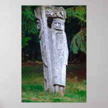 Romania, figura de madeira cinzelada tradicional impressão