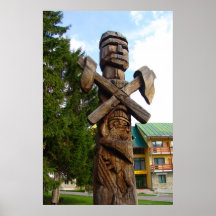 Romania, figura de madeira cinzelada tradicional impressão