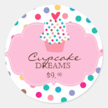 Rosa bonito das bolinhas das etiquetas do cupcake adesivos em formato redondos