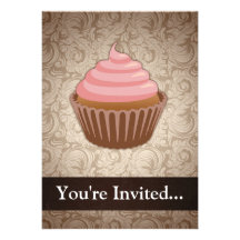 Rosa/cupcake de Brown Convite Personalizado