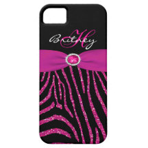 Rosa do monograma, caixa preta do iPhone 5 da zebr Capas De iPhone 5 Case-Mate