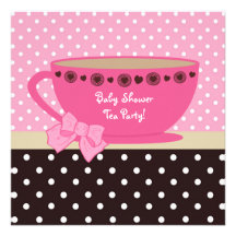 Rosa do tea party do chá de fraldas e bolinhas de  convites personalizado