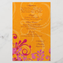 Rosa e cartão floral alaranjado do menu do casamen panfletos personalizado