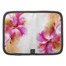 Rosa e flor tropical roxa com folhas douradas organizador