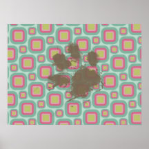 Rosa e hortelã retros; Pawprint engraçado Posters