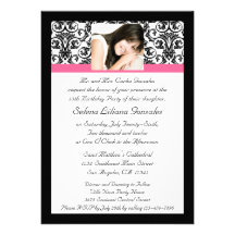 Rosa e preto do damasco de Quinceanera Fushcia Convites Personalizados