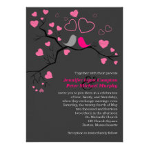 Rosa, Lovebirds cinzentos & corações Wedding o con