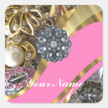 Rosa & ouro que bling adesivos quadrados