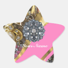 Rosa & ouro que bling adesivos em forma de estrelas