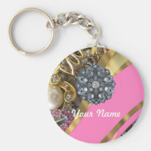 Rosa & ouro que bling chaveiros