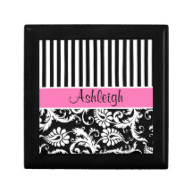 Rosa personalizado, preto, caixa branca do Trinket Porta Jóias