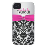 Rosa personalizado, preto, damasco de prata capa iPhone 4