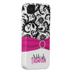 Rosa personalizado, preto, damasco floral branco capa iPhone 4