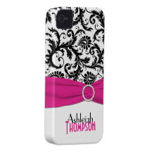 Rosa personalizado, preto, damasco floral branco capa iPhone 4