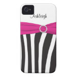 Rosa personalizado, preto, zebra branca listrada capa iPhone 4