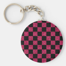 Rosa quente do brilho e teste padrão checkered pre chaveiro