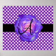 Rosa roxo do roxo do monograma das bolinhas posters
