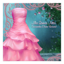 Rosas cor-de-rosa azuis Quinceanera da cerceta cor Convite