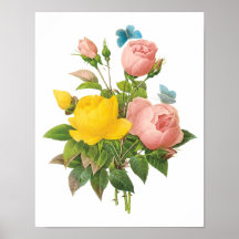 Rosas de chá persas do rosa amarelo do vintage por impressão