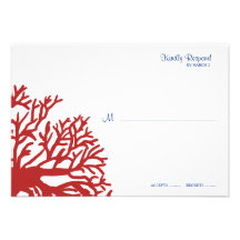 Rsvp coral tropical azul e vermelho do casamento convite personalizados