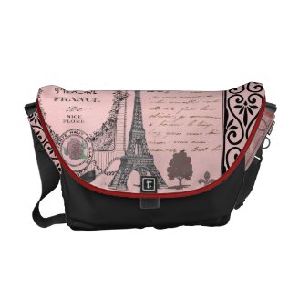 Saco cor-de-rosa da colagem de Paris do vintage Bolsa Mensageiro