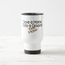 Salvar um passeio do cavalo um noivo caneca