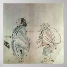 Samurai que está sendo seguido por um empregado posteres