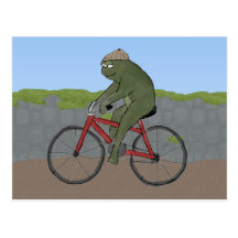 Sapo do cavalheiro em um cartão da bicicleta cartões postais