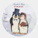 Selo do casamento do pinguim - salvar a data adesivos redondos
