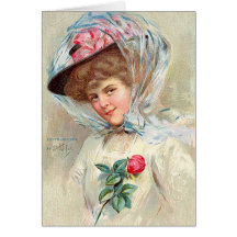Senhora bonita com chapéu floral cartao