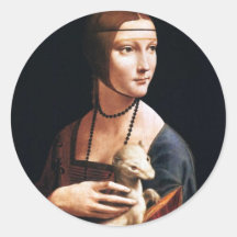 Senhora de Leonardo da Vinci com etiquetas de um a Adesivo Redondo