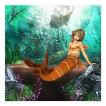 Sereia com Shipwreck Convite Personalizado