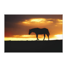Silhueta do cavalo no nascer do sol impressão em canvas