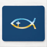 Símbolo cristão dos peixes com crucifixo - céu & t mouse pad
