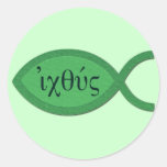 Símbolo cristão dos peixes de IXOYE - pergaminho v Adesivos Redondos
