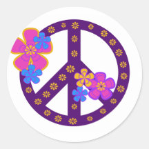 Símbolo de paz das flores adesivo redondo