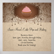 Sinal elegante do design do cupcake do damasco do  poster