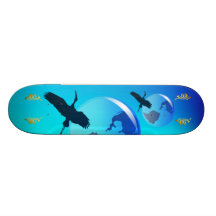 Skate da terra e da garça-real
