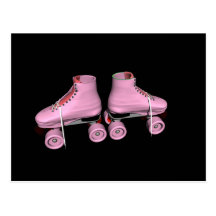 Skates de rolo do rosa quente cartao postal