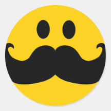 Smiley do bigode (cor customizável do fundo) adesivo em formato redondo