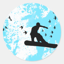 snowboard com pássaros adesivos redondos