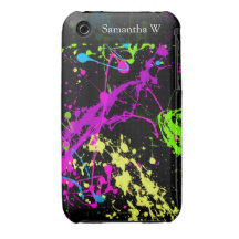 Splatter de néon retro fresco da pintura no preto capas de iPhone 3 Case-Mate