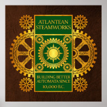 Steamworks Atlantean - ouro & verde em Brown Poster