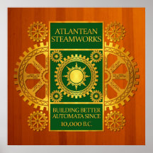 Steamworks Atlantean - ouro & verde na madeira amb Poster