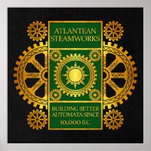 Steamworks Atlantean - ouro & verde no preto Poster