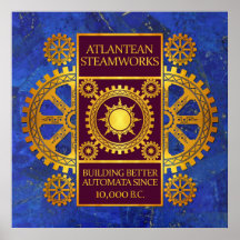 Steamworks-Ouro Atlantean & roxo no Lazuli de Lapi Pôsteres