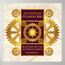 Steamworks-Ouro Atlantean & roxo no mármore branco Posteres