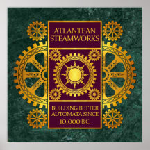 Steamworks-Ouro Atlantean & roxo no mármore verde Pôsteres