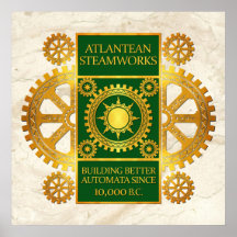 Steamworks-Ouro Atlantean & verde no mármore branc Poster