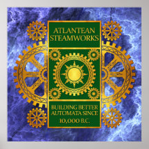 Steamworks-Ouro Atlantean & verde no mármore roxo Poster